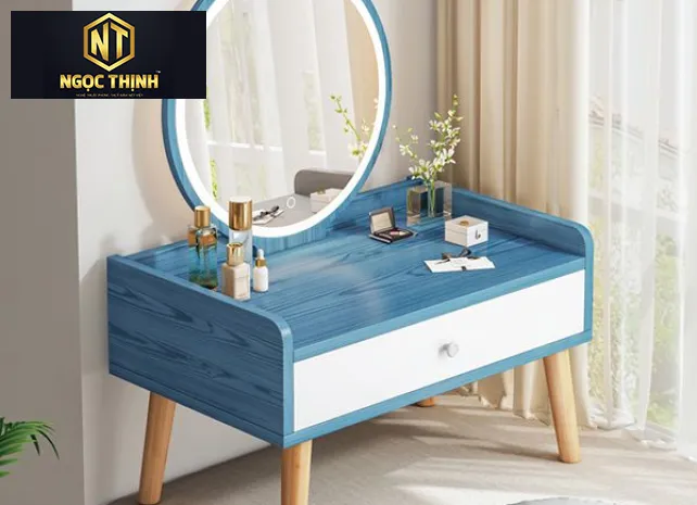 BÀN TRANG ĐIỂM NGỒI BỆT MÀU XANH HIỆN ĐẠI